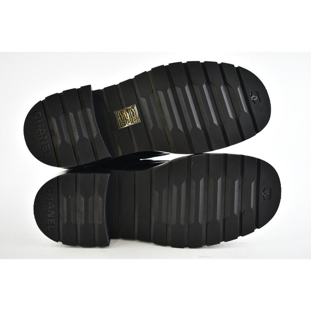 Chanel 21A Black Shiny Patent Quilted Gold CC Chain Combat Ankle Short Boot 40.5 - Picture 11 of 11